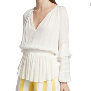 L'AGENCE Cream V-Neck Blouse